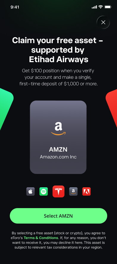 AirDrop, Amazon card in the free asset carousel