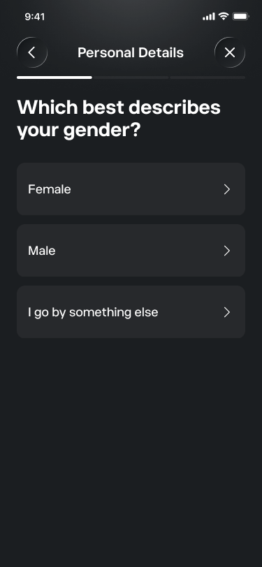 Gender selection — three tile options