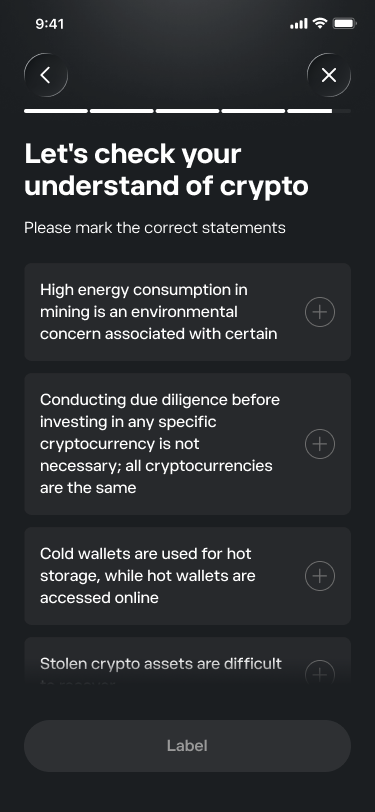 User's investment goals — multi-select list