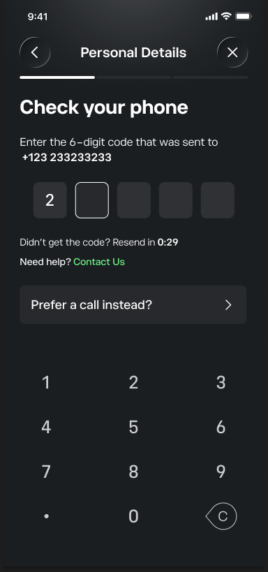 Phone verification — 5-digit code input