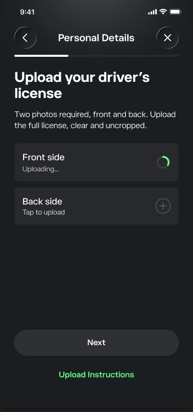 Proof of identity — uploading state